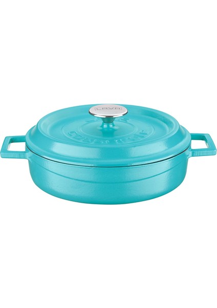 Metal Spring Serisi - Döküm Çok Amaçlı Tencere, Yuvarlak, 24 Cm, Mat, Parlak Siyah Taban, Turkuaz modelleri