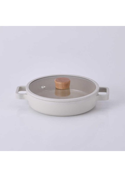 Alüminyum Bej Cam Kapaklı Döküm Sahan 22 cm