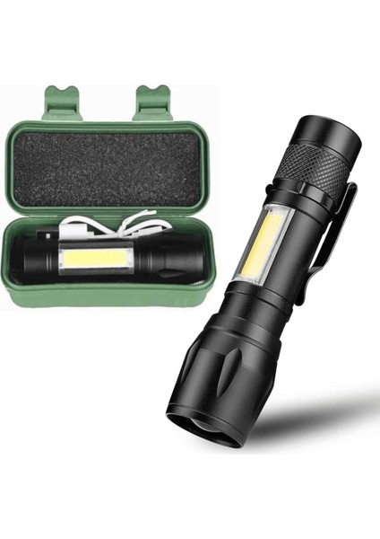USB Şarjlı Mini El – Ultra Güçlü Led, 3 Modlu Işık, Metal Kasa, Klipsli Taşınabilir Aydınlatma, Kutulu Cep, Şarj Kablosu Dahil