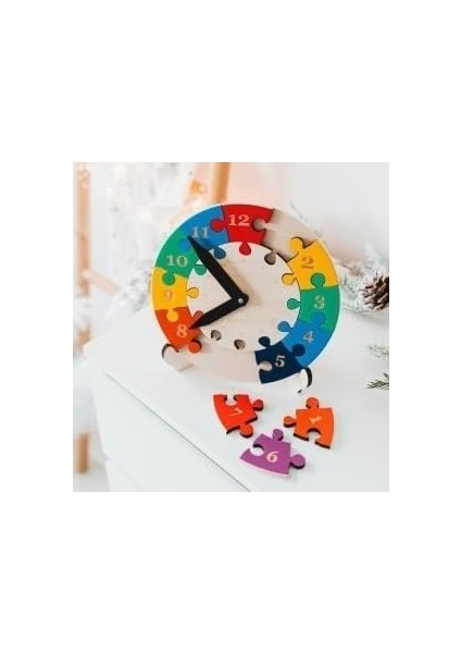 Ahşap Yap Boz Oyuncak Saat Puzzle