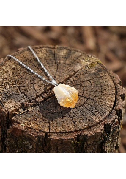 Ham Sitrin Taşı Çelik Kolye – Para Taşı