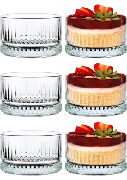 6&apos;lı Kristal Desenli Cam Kase Seti - Şeffaf, Tatlı ve Meze Sunumu Için, Bulaşık Makinesinde Yıkanabilir, Modern Tasarım