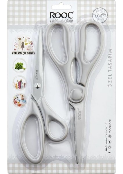 Premium Serisi Ergonomik Saplı Çelik Gıdaya Temasa Uygun 2&apos;li Mutfak, Gri