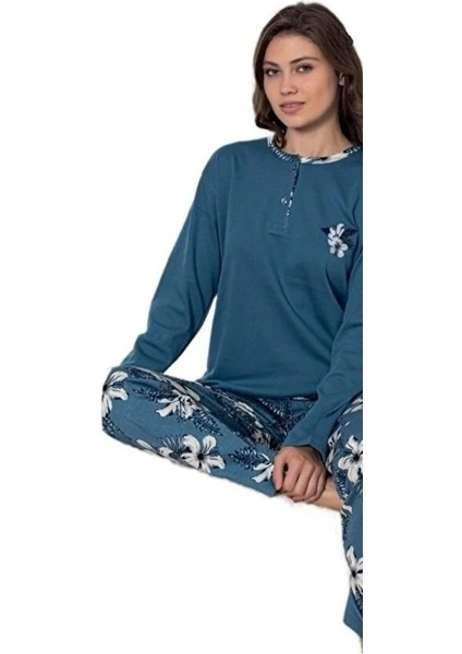 Mina Collection Kadın Pijama Takımı Uzun Kollu Yumuşak Dokulu Esnek ve Rahat Ev Giyim S/2xl