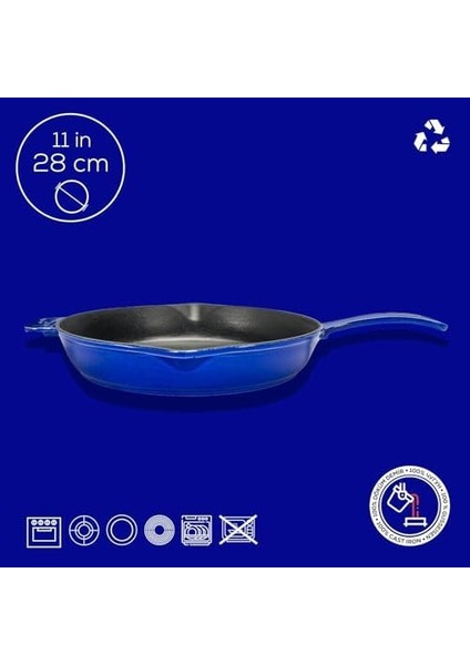 Metal Premium Serisi - Döküm Kızartma Tavası, Yuvarlak, 28 Cm, Majolik Mavi