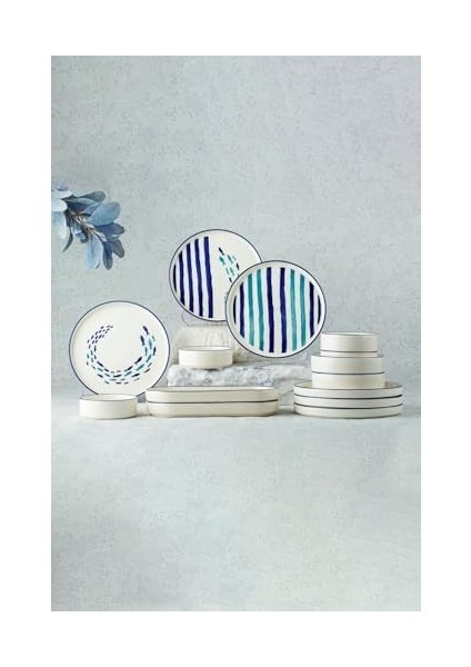 Kevin Seramik 14 Parça 6 Kişilik Özel Tasarım Hand Made Stackable Kahvaltı Takımı