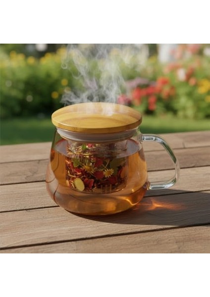 Bambu Kapaklı Cam Süzgeçli Kupa 350 ml | Bitki Çayı, Demleme Çay ve Kahve Kupası | Borosilikat Dayanıklı Cam | Sağlıklı ve Şık fiyatları