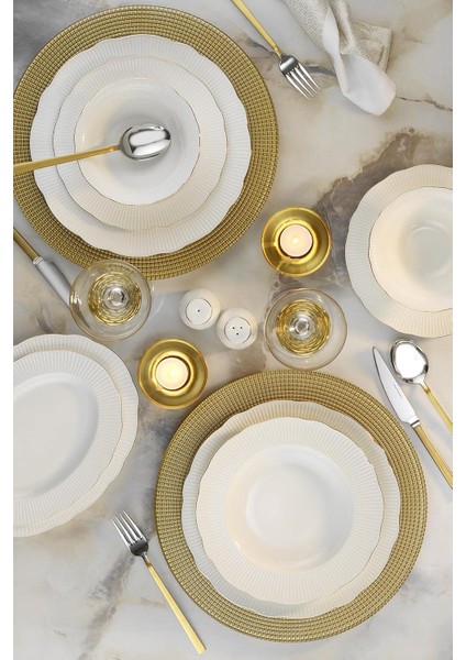 Porselen Ilay 58 Parça 12 Kişilik Yemek Takımı, Altın