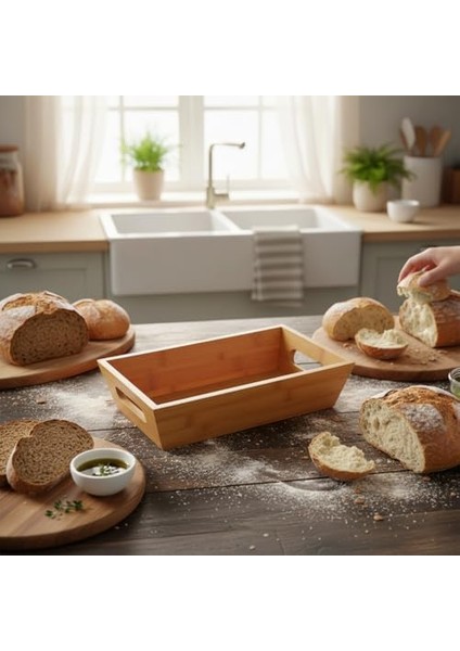 Bambu Ekmek Sepeti ve Sunumluk (33X15X7 Cm) | Doğal Ahşap Modern Meyve, Sebze ve Servis Sepeti | Antibakteriyel ve Şık Tezgah Üstü Düzenleyici modelleri