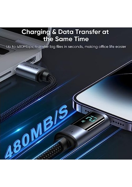 S-AL012A16 Lıghtnıng 2.4A 1.2m LED Ekranlı - Siyah