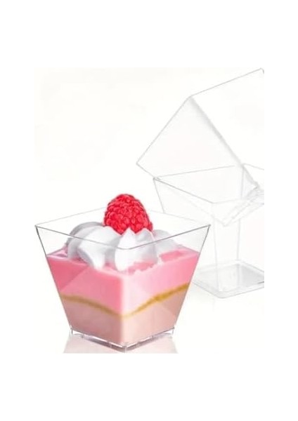 Kübik Prizma Kase Mika Plastik Şeffaf Kapaklı Sunum Kabı 8 Lü 120 cc modelleri