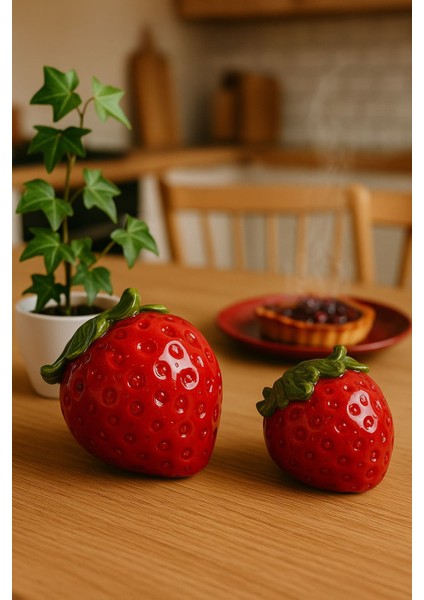 Dekoratif Polyester Çilek Yapay Meyve Obje Seti