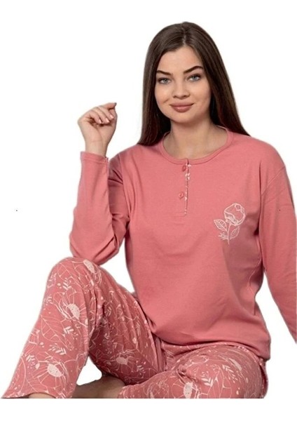 Mina Collection Kadın Pijama Takımı Uzun Kollu Yumuşak Dokulu Esnek ve Rahat Ev Giyim S/2xl