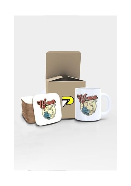 Woman Power Kadın Gücü Tasarımlı Baskılı Kupa Bardak Seti, Eğlenceli Özel Hediye Mug