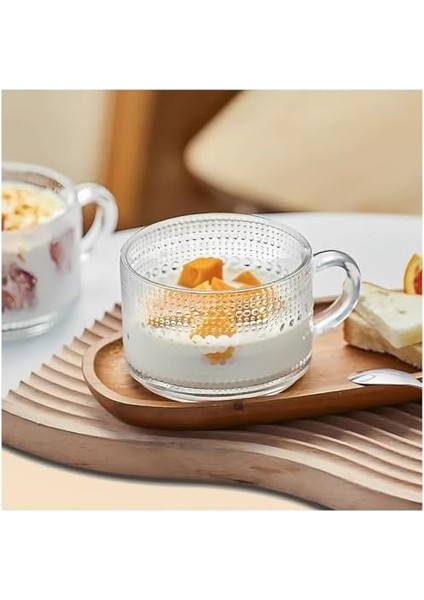 2 Adet Boncuk Desenli Kulplu Kase - Şeffaf Cam, ve Soğuk Kullanım Için Büyük Kase, Meyve, Yoğurt, Yulaf, Çay ve Tatlı Için Çok Amaçlı Kase