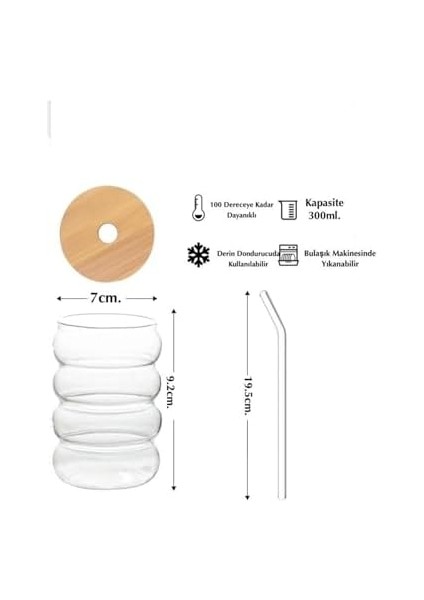 2 Adet Şeffaf Cam Pipetli Ahşap Kapaklı Dayanıklı Şeritli Boğumlu Bardak – Kahve ve Meyve Suyu Için fiyatları