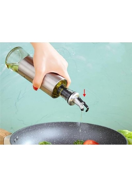 Sızdırmaz Yağdanlık 350 ml | Itmeli Tip Başlıklı, Çelik ve Borosilikat Cam, Sızdırmaz Kapaklı Yağ Şişesi | Şık ve Dayanıklı Mutfak Gereci