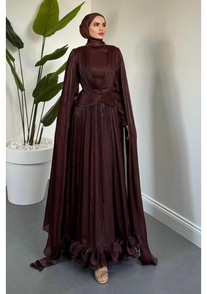 Rienne Pelerinli Pliseli Jan Jan Abiye Çikolata Kahve fiyatları