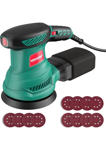 For Lıfe 300W Zımpara Makinesi, Elektrikli Zımpara Makinesi 6 Hız 13000RPM, 12 Adet 125MM Zımpara Kağıdı (240/120/80 Kum), Ahşap ve Metal Zımparalama Için Yıkanabilir Çekme Cebi ile