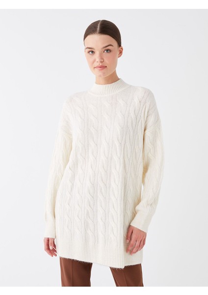 Yeni Sezon Yarım Balıkçı Yaka Kendinden Desenli Uzun Kollu Kadın Triko Tunik fiyatları