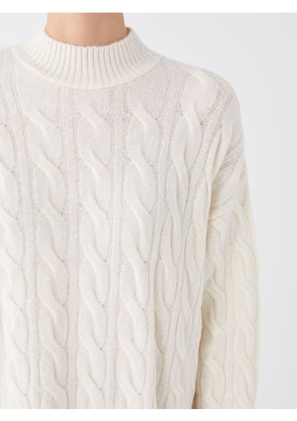 Yeni Sezon Yarım Balıkçı Yaka Kendinden Desenli Uzun Kollu Kadın Triko Tunik fırsatları