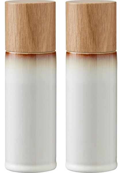 Tuz ve Karabiber Değirmeni, 2 Baharat Değirmeni Seramik (Tuz Değirmeni + Karabiber Değirmeni), 2&apos;li Set, 16,7 cm Yüksekliğinde, Krem Rengi