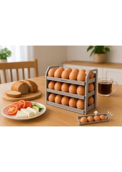 Buzdolabı Yumurta Organizeri – 30 Hazneli, Katlanır Raflı, Yaylı Mekanizma & Tarih Kayıt Fonksiyonlu Yumurta Saklama Kutusu