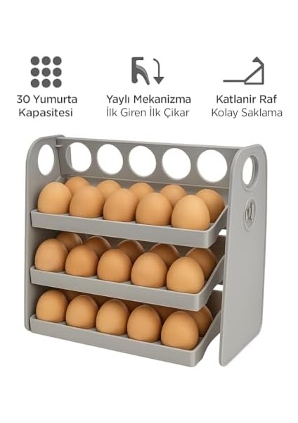 Buzdolabı Yumurta Organizeri – 30 Hazneli, Katlanır Raflı, Yaylı Mekanizma & Tarih Kayıt Fonksiyonlu Yumurta Saklama Kutusu modelleri
