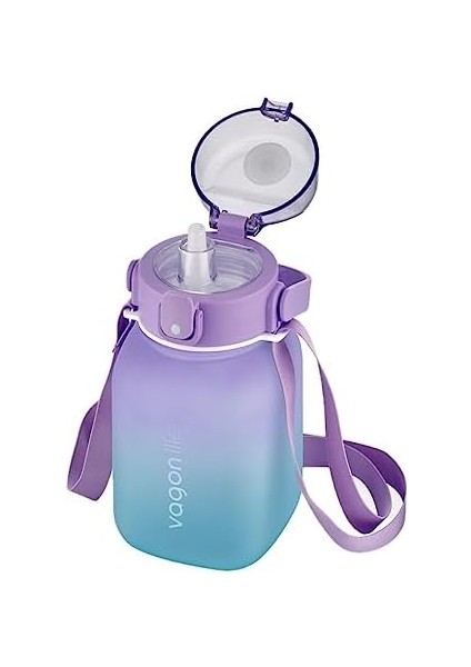 1100ML Çocuk Askılı Pipetli/pipetsiz Kullanım Çift Renk Motivasyon Matarası Çıkartma Hediyeli fiyatları