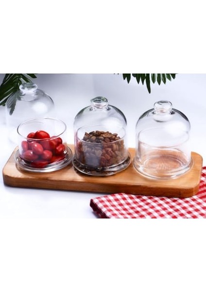Ahşap Standlı Reçellik Seti Cam Kapaklı Reçellik Ballık 3lü Saklama Kabı fiyatları