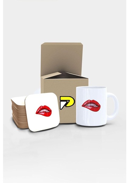 Dudak Popart Tasarımlı Baskılı Kupa Bardak Seti, Eğlenceli Özel Hediye Mug