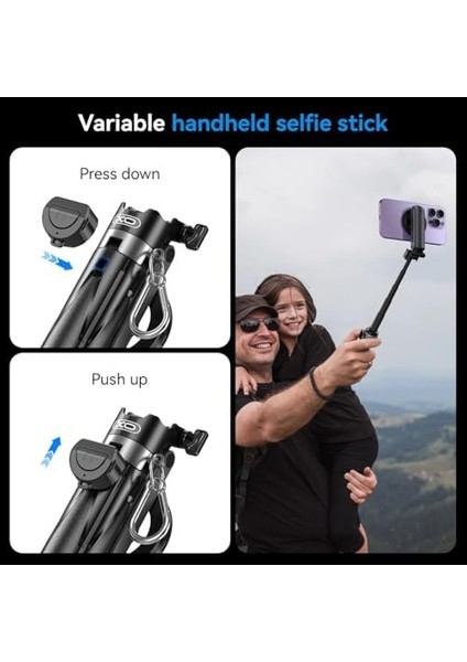 Xo Magsafe ile Uyumlu Bluetooth Selfie Stick – Manyetik Telefon Tutucu, 360° Döner Başlık, Tek Tuşla Açılır, 11.5-41CM Teleskopik Uzatma, 4.7-7 Inç, Abs + Alüminyum Alaşım, SS22, Siyah modelleri