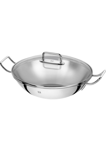 Plus Paslanmaz Çelik Cam Kapaklı Wok Tencere, Paslanmaz Çelik, Metalik Gri