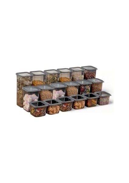 18&apos;li 3 Boy Set Sızdırmaz Kapaklı Kare Erzak Saklama Kabı 6 Adet 650ML - 6 Adet 1300ML - 6 Adet 1900ML Kare Erzak Saklama Kabı