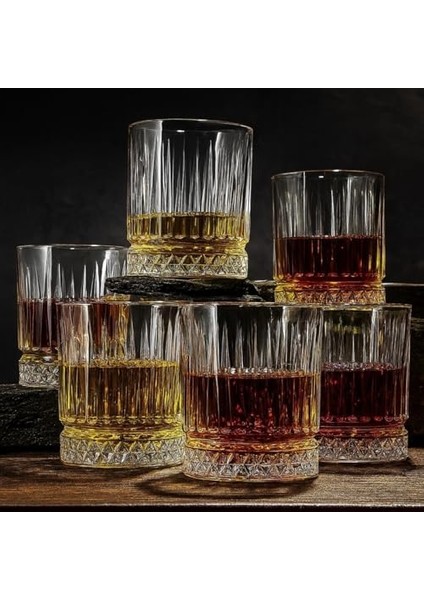 6’lı Çizgili Kristal Cam Viski Bardağı Seti – 370 ml (12.5 Oz), Şık ve Kalın Tabanlı Cam Bardaklar, Su – Meşrubat – Kokteyl – Viski Için Uygun fiyatları