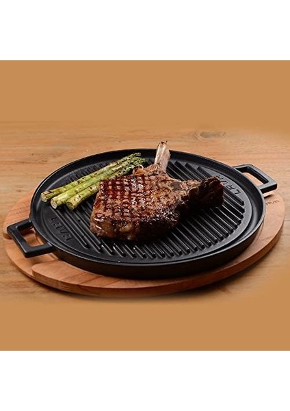 Döküm Yuvarlak Çift Yön Izgara Tavası Döküm Demir Yekpare Çift Kulplu ÇAP(Ø)34CM. fiyatları