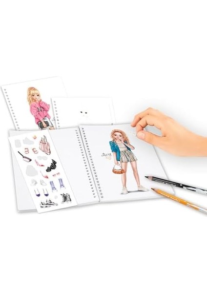 12727 - Cep Boyama Kitabı, Pratik Boyutta, Kıyafet Tasarlamak Için 120 Sayfa, Çıkartma Sayfalı ve Spiral Ciltli Boyama Kitabı modelleri
