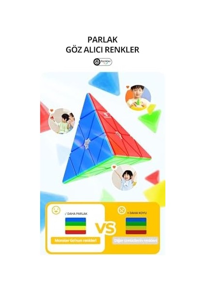 Go Pyraminx Küp Hız Piramit Çıkartmasız Zeka Küp Türkiye Resmi Satıcısı (Gan Üretimidir)