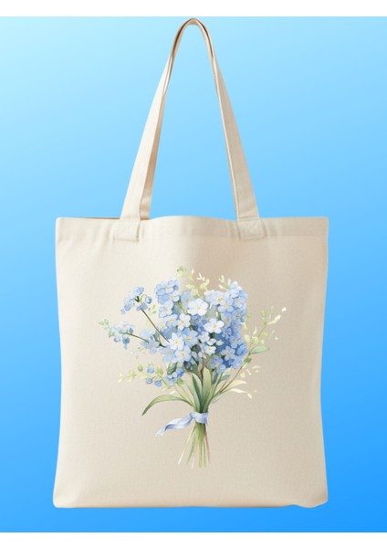 Çiçek Buketi Tasarımlı Pamuklu Bez Çanta