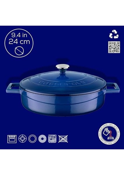 Metal Döküm Çok Amaçlı Yayvan Tencere, Trendy, 24 Cm, 2.47 L, Mavi fiyatları