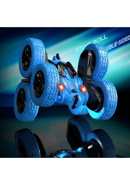 Oyuncak 2.4 Ghz Uzaktan Kumandalı Full Fonksiyon Işıklı Şarjlı 360° Dönebilen 6 Tekerlekli Atabilen Akrobat Araba (Mavi-Yeşil) (Mavi)