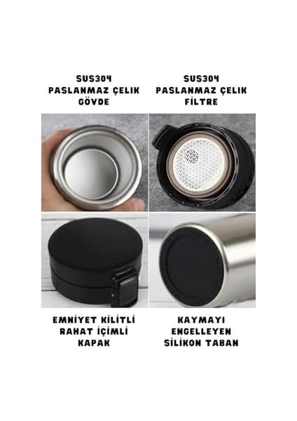 400ML Filtreli Rahat Içim Kilitlenebilir Paslanmaz Çelik Termos Kahve Mug Bpa Içermez (Beyaz)