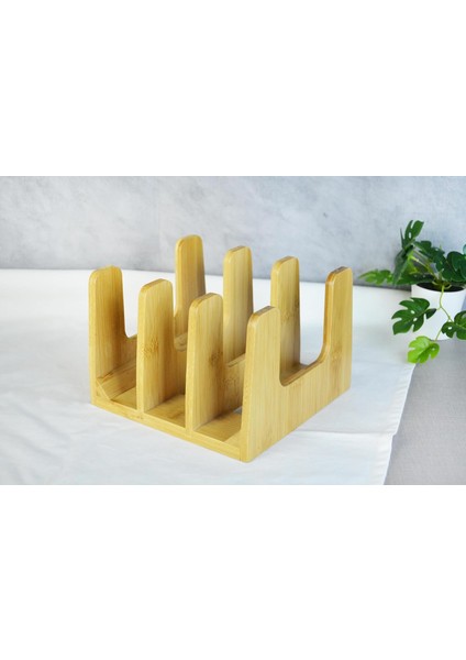 4 Bölmeli Bambu Tabaklık ve Tabak Standı Organizer Düzenleyeci
