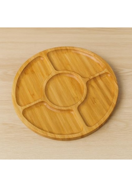 Doğal Bambu 5 Bölmeli Sunumluk Tabak | Kahvaltılık, Kuruyemişlik, Meyvelik, Atıştırmalık Servis Tabağı | Şık ve Dayanıklı Tasarım