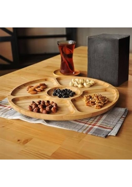 Doğal Bambu 5 Bölmeli Sunumluk Tabak | Kahvaltılık, Kuruyemişlik, Meyvelik, Atıştırmalık Servis Tabağı | Şık ve Dayanıklı Tasarım fiyatları