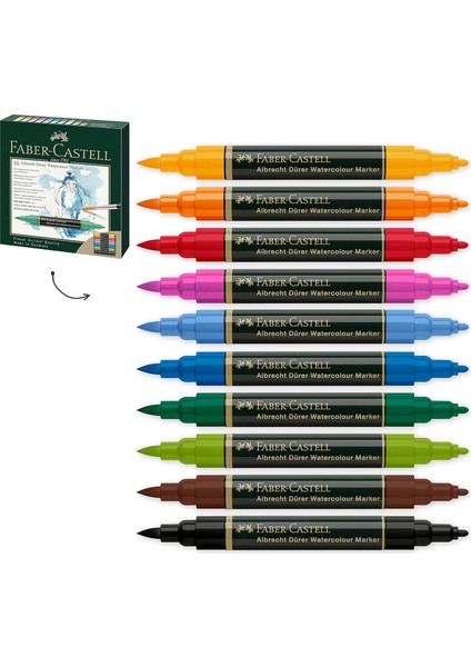 Dürer Markör Seti, 10’lu, Çift Uçlu, Suda Çözünebilir Mürekkep, Parlak ve Kalıcı Renkler