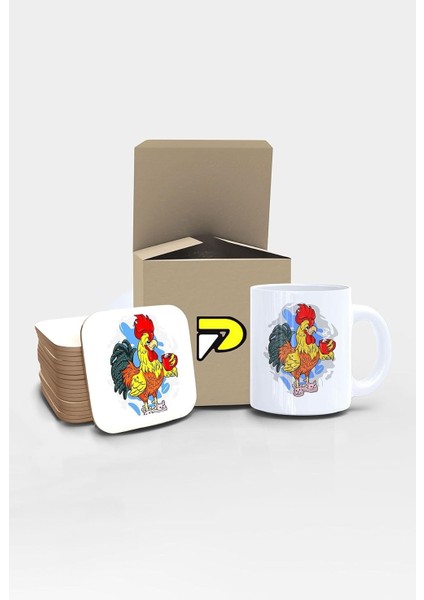 Horoz Tasarımlı Baskılı Kupa Bardak Seti, Eğlenceli Özel Hediye Mug