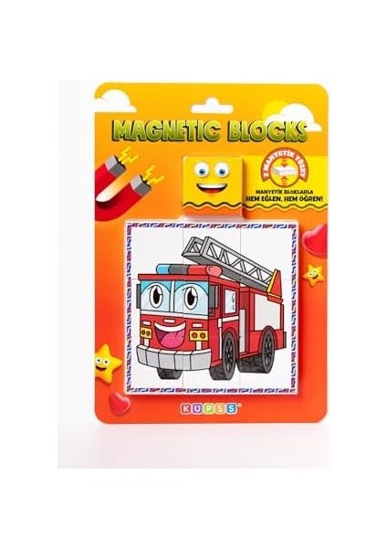 Manyetik Blok Çift Taraflı 9 Parçalı Mıknatıslı Itfaiye - Traktör Puzzle - 2 Görsel Yapboz