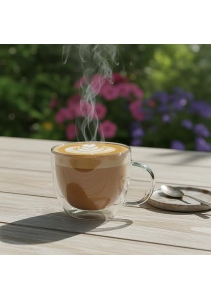 1 Adet El Yapımı Çift Cidarlı Borosilikat Cam Kupa (350 Ml) - Isı Yalıtımlı El Yakmayan Büyük Kahve Kupası |, Çay ve Içecek Bardağı