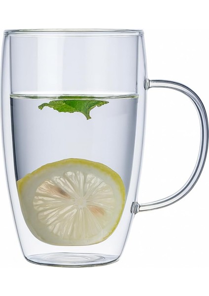 450 ml Çift Cidarlı Şeffaf Cam Kupa – Dayanıklı, ve Soğuk Içeceklere Uygun, Şık ve Dayanıklı Borosilikat Cam Bardak